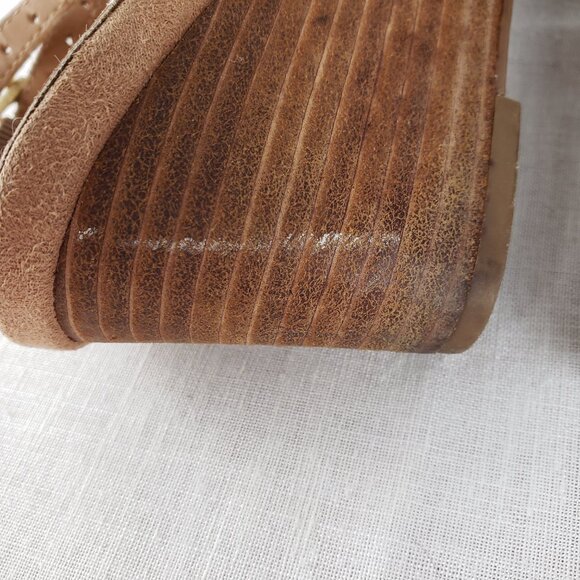 Franco Sarto Dare Nude Leather T-Strap Open Toe Wedge Sandals Womens Size 10 - Picture 5 of 10